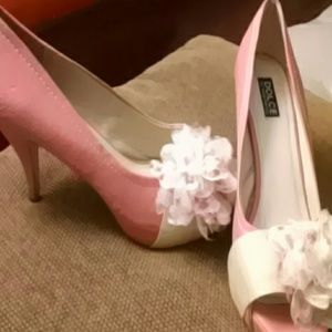 Pastel and Tan Peep Toe Heel